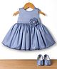 Blabber Sleeveless Stone Embellished Floral Applique Detailed Knee Length Dress With Booties - Blue