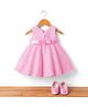 Blabber Woven Sleeveless Floral Applique Detailed & Embroidered Knee Length Dress With Booties - Pink