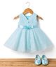 Blabber Woven Sleeveless Floral Applique Detailed & Embroidered Knee Length Dress With Booties - Aqua