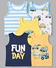 Doodle Poodle 100% Cotton Single Jersey Knit Stripes & Vehicle Print in Blue Yellow & White Pack of 5