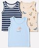Babyhug 100% Cotton Single Jersey Knit Antibacterial Striped Set of Vests with Dinosaur Cactus Print Pack of 3 - Light Blue Beige Navy Blue