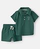 Carter's Cotton Knit Half Sleeves Polo T-Shirt & Shorts Set With Text Embroidery - Green
