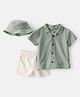 Carter's Cotton Knit Half Sleeves Shirt & Shorts Set With Cap - Green