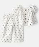 Carter's Cotton Linen Knit Half Sleeves Top & Pant Co-Ord Set With Polka Dots Print - Ivory