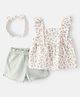 Carter's Cotton Knit Sleeveless Top & Shorts Set With Headband & Floral Print - Light Green