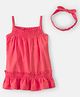 Carter's Viscose Linen Woven Sleeveless Solid Dress With Bloomer & Headband - Orange