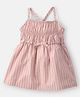 Carter's Cotton Woven Sleeveless Striped Smocked Frock With Bow Applique - Pink