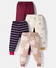 Kidi Wav Pack Of 4 Solid Striped & Teddy Bear Printed Pyjamas - Multi Colour