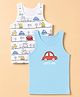 Doodle Poodle 100% Cotton Knit Vehicle Printed Sleeveless Vest Pack of 2 - White & Blue