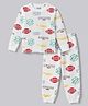 Primo Gino 100% Cotton Knit Rugby Printed Full Sleeves Co-Ords T-Shirt & Pajama Night Suit - White