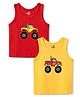 Doodle Poodle 100% Cotton Single Jersey Knit Sleeveless Jhablas With Vehicle Print Pack Of 2 - Yellow & Red