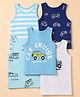 Doodle Poodle 100% Cotton Single Jersey Knit Sleeveless Stripped Vests with Vehicle Print Pack of 5 - Blue White Navy Blue