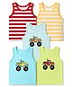 Doodle Poodle 100% Cotton Single Jersey Knit Sleeveless Striped Vests With Monster Truck Print Pack of 5 Vest -Blue, Light Blue, Limegreen, Yellow & Red
