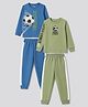 Primo Gino 100% Cotton Knit Full Sleeves T-Shirt & Pyjama Night Suit with Football Print Pack of 2 - Olive & Blue