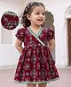 EARTHY TOUCH Cotton Knit Half Sleeves Floral Foil Print Ethnic Dress - Maroon