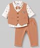 Mini Taurus Knitted Full Sleeves 3 Piece Party Suit with Attached Bow & Bear Embroidered -  Light Orange