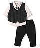 Mini Taurus 100% Cotton knit Full Sleeves Striped Three Piece Party Suit With Bow Applique - Black