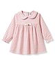 CUCUMBER Sinker Knit Full Sleeves Checkered Frock with Peter Pan Collar & Applique - Pink