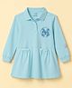CUCUMBER Sinker Knit Full Sleeves Floral & Text Printed Frock With Patch - Light Blue