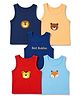 Doodle Poodle 100% Cotton Knit Sleeveless Lion Bear Tiger Printed Vests Pack Of 5 - Peach Blue Red Navy Blue