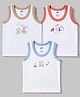 Zero Sinker Knit Sleeveless Vests With Teddy Bear Print Set Of 3 - White, Red & Brown