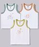 Zero Sinker Knit Sleeveless Vests With Teddy Bear Print Set Of 3 - White, Green & Blue