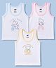 Zero Sinker Knit Sleeveless Vests With Teddy Bear & Text Print Set Of 3 - Peach, Orange & Blue