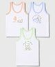 Zero Sinker Knit Sleeveless Vests With Teddy Bear & Text Print Set Of 3 - Peach, Green & Blue
