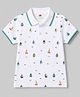 Zero Sinker Knit Half Sleeves Nautical Theme Printed Polo T-Shirt - White