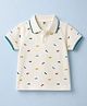 Zero Sinker Knit Half Sleeves Vehicles Printed Polo T-Shirt - Cream & Green