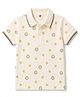Zero Cotton Sinker Knit Half Sleeves Polo T-Shirt with Cub Face Print - Cream