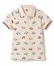 Zero Sinker Knit Half Sleeves Vehicles Printed Polo T-Shirt - Cream & Brown