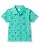 Zero Sinker Knit Half Sleeves Beach Theme & Vehicles Printed Polo T-Shirt - Sea Green