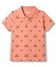 Zero Sinker Knit Half Sleeves Beach Theme & Vehicles Printed Polo T-Shirt - Peach