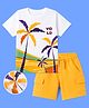 OLLINGTON ST. Cotton Knit Beach Theme Printed Half Sleeve T-Shirt & Shorts - Multicolour & Yellow