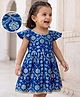 EARTHY TOUCH 100% Cotton Knit Ethnic Dresses with Half Sleeves and Floral Print in Blue
