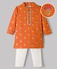 EARTHY TOUCH Cotton Woven Full Sleeves Kurta Pajama Set with Floral Foil Print - Orange