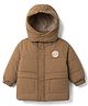 Babyoye Woven Full Sleeves Solid Colour Hooded Padded Jacket - Brown