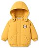 Babyoye Cotton Woven Full Sleeves Solid Sherpa Hoodie With Patch - Yellow