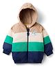 Babyoye Full Raglan Sleeves Cut & Sew Colour Block Padded Jacket with Hood & Penguin Badge  - Tan & Aqua