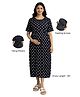 Putchi Cotton Knit Half Sleeves Polka Dots Printed Maternity Dress With Overlap Nursing Access - Black
