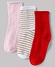 Honeyhap Premium Knit Striped   Self Designed Socks Pack of 3 -Pink & Red