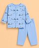 Child World Interlock Knit Full Sleeves T-Shirt & Pyjama Night Suit with Train Print - Royal Blue