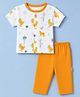 Child World Interlock Knit Half Sleeves T-Shirt & Pyjama Night Suit with Palm Tree & Leopard Print - Orange