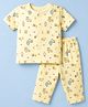 Child World Interlock Knit Half Sleeves Co-Ords T-Shirt & Pyjama Night Suit with Animal Print - Lemon