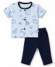 Child World Interlock Knit Half Sleeves T-Shirt & Pyjama Night Suit with Animal Print - Blue