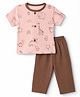 Child World Interlock Knit Half Sleeves Co-Ords T-Shirt & Pyjama Night Suit with Animal Print - Rust Orange