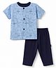 Child World Interlock Knit Half Sleeves T-Shirt & Pyjama Night Suit with Animal Print - Blue