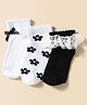 Honeyhap Premium Cotton Bamboo Spandex Ankle Length Socks with Bio Finish Floral Print & Frill Pack of 3 - White & Black