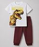 Primo Gino Cotton Knit Half Sleeves T-Shirt & Pajama Night Suit With Digital Dino Print - White